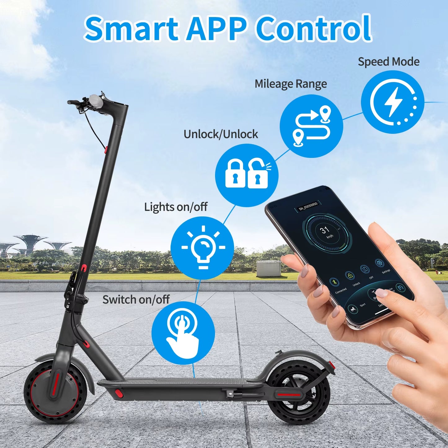 LP80 Electric Scooter 36V 10.4Ah Big Battery 350W 15Miles Long Range 19Mph Foldable 8.5Inch Smart City Commuter Escooter