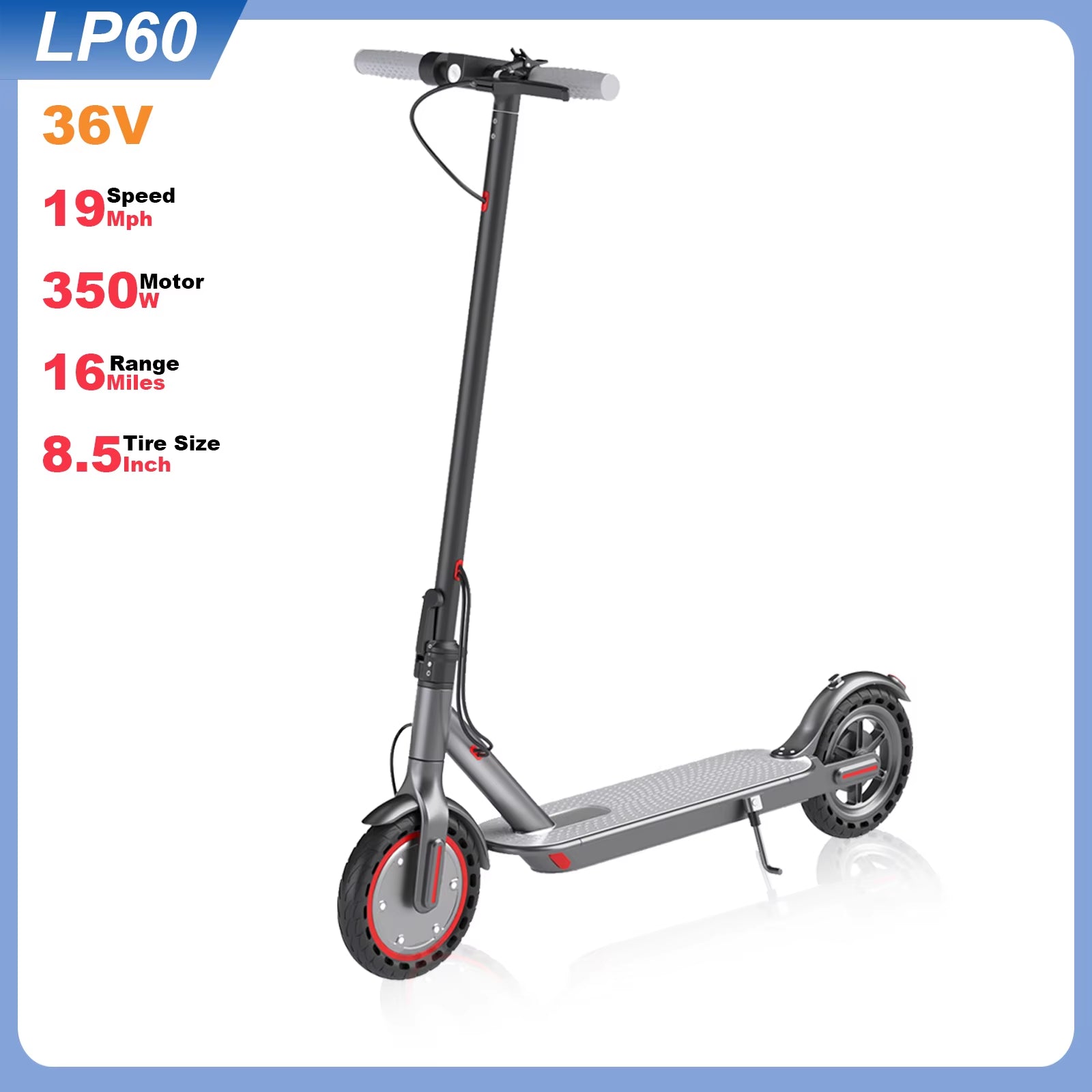 LP80 Electric Scooter 36V 10.4Ah Big Battery 350W 15Miles Long Range 19Mph Foldable 8.5Inch Smart City Commuter Escooter