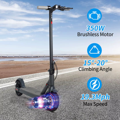 LP80 Electric Scooter 36V 10.4Ah Big Battery 350W 15Miles Long Range 19Mph Foldable 8.5Inch Smart City Commuter Escooter