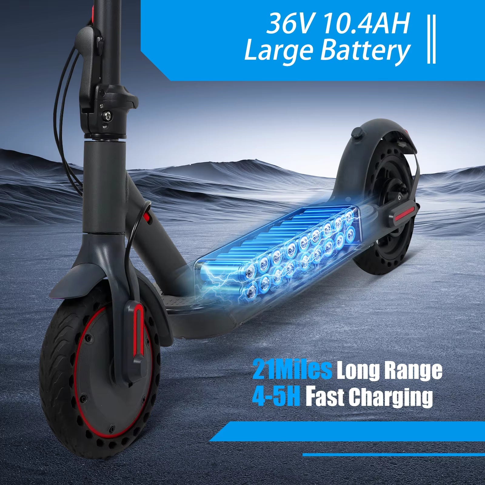LP80 Electric Scooter 36V 10.4Ah Big Battery 350W 15Miles Long Range 19Mph Foldable 8.5Inch Smart City Commuter Escooter