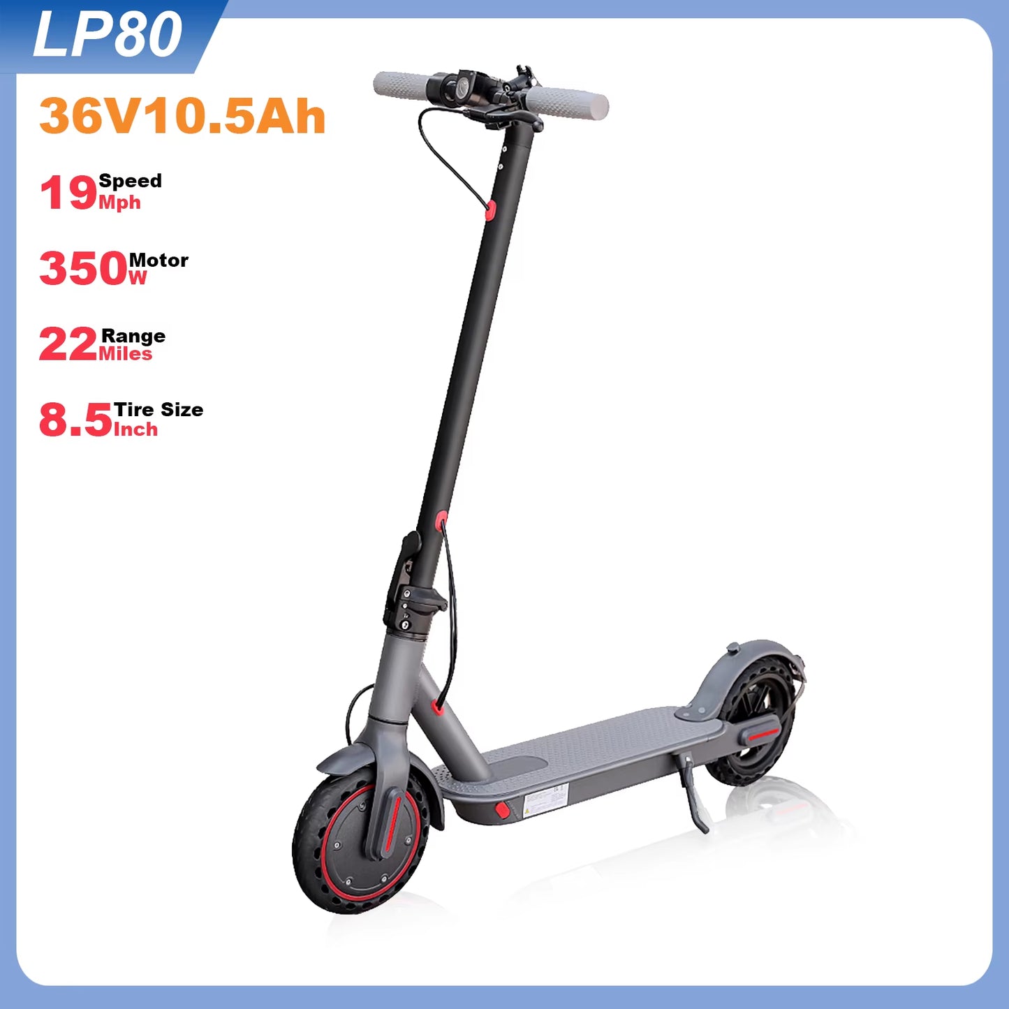 LP80 Electric Scooter 36V 10.4Ah Big Battery 350W 15Miles Long Range 19Mph Foldable 8.5Inch Smart City Commuter Escooter